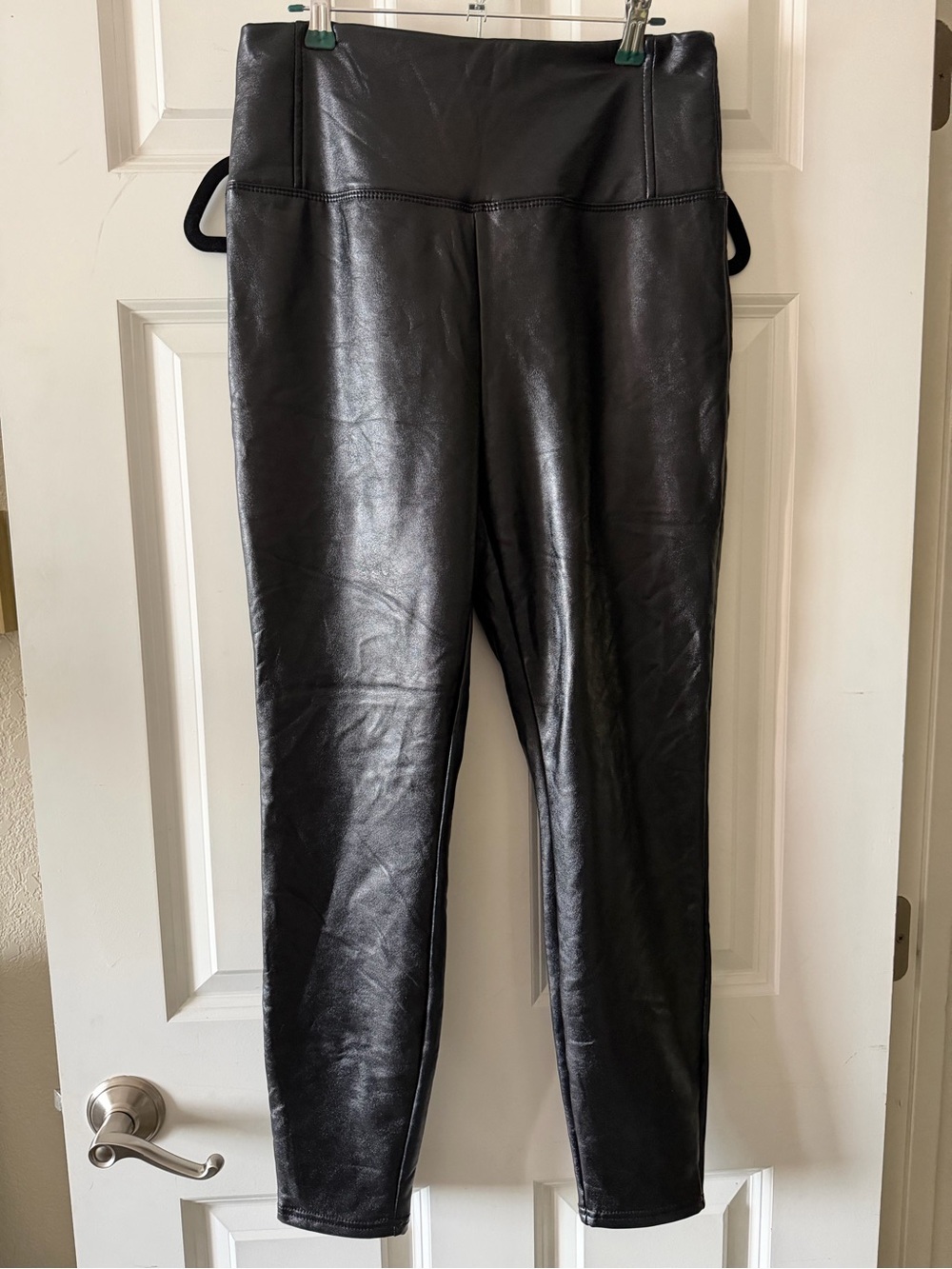 love, Fire Black Faux Leather-Style Leggings